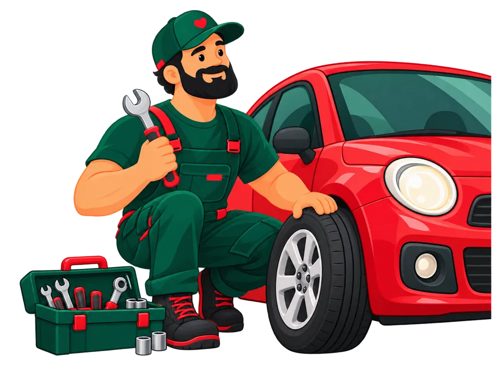 Автомеханик рядом с автомобилем